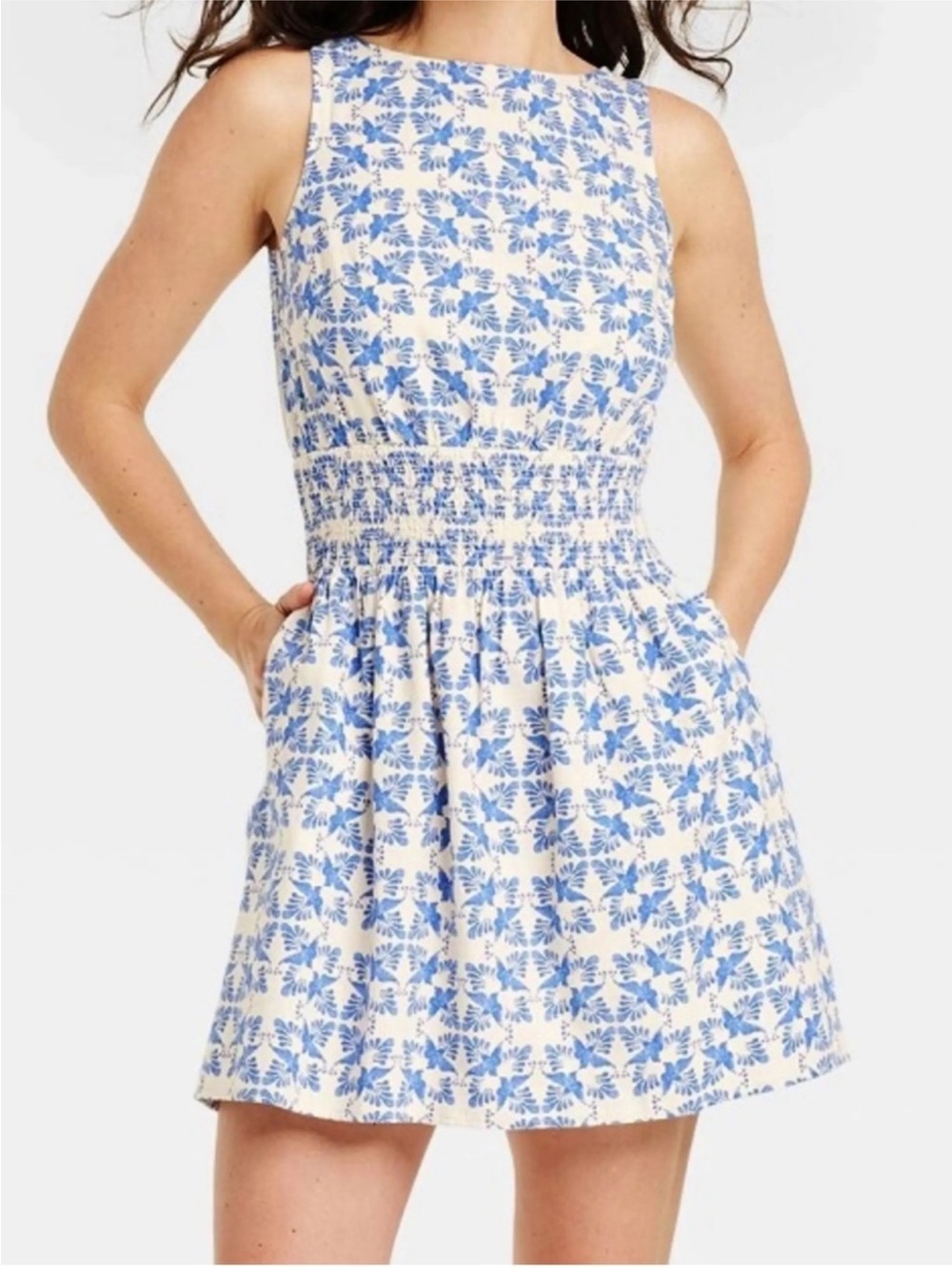 Universal Thread Blue Bird Smocked Waist Mini Small Sundress